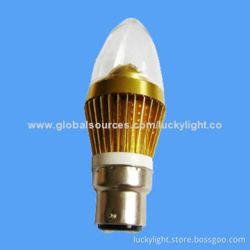 B22 3W LED Candle Bulb for Pendant Lamp, 100 to 240V AC Input Voltage